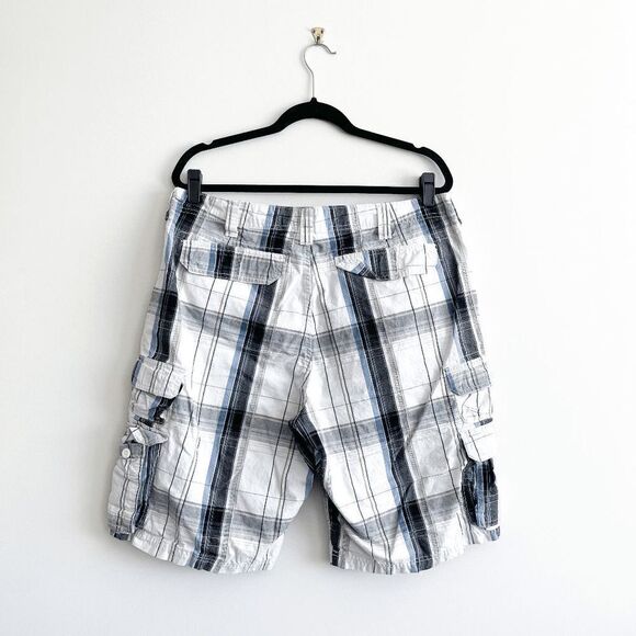 LEE Dungarees Mens Cargo Plaid Casual Flat Front Shorts Blue White Size 36 - Picture 2 of 9
